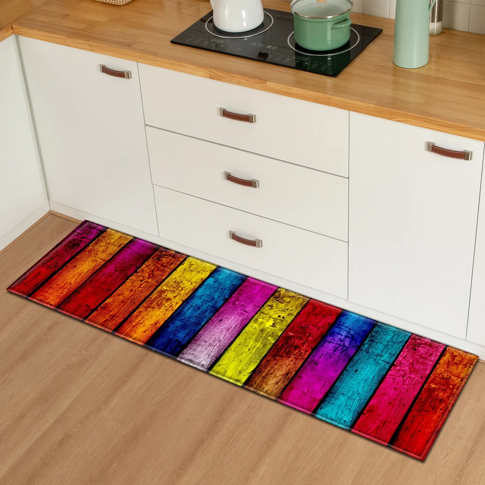 Wood Grain Kitchen Rug Entrance DoorRug Home Hallway Floor Decoration Bedroom Living Room Carpet Bathroom Non-slip Absorbent Rug