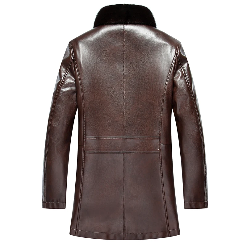 2025 جديد الرجال سترة دافئة الفراء بطانة الشتاء سترة جلدية الرجال الأسود/القهوة الفراء طوق انفصال فيستي أوم ، حجم كبير M-4XL