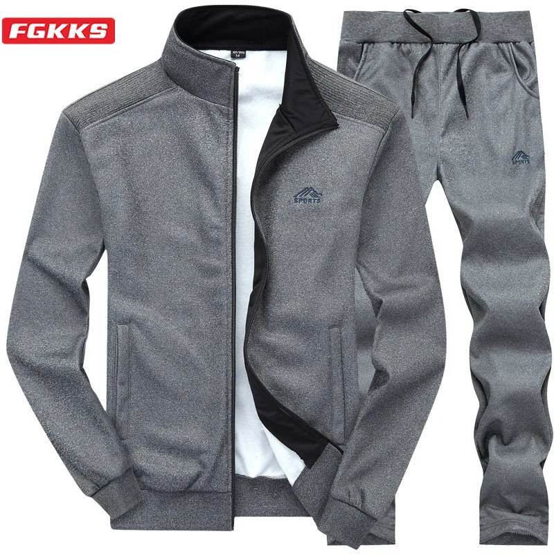 

FGKKS Autumn Men Casual Embroidery Sets Men's Jacket + Pants Solid Suit Sportswear Fashion Tracksuit Set Male Brand Clothing
