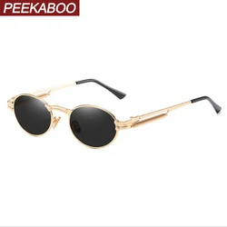 Peekaboo gold retro round sunglasses vintage men 2020 summer metal punk sun glasses for women oval anti blue light uv400 unisex