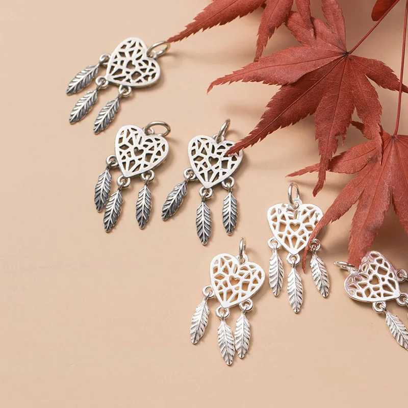 

Подвеска в виде сердца Ловец снов из стерлингового серебра 925 пробы, подвеска в виде кольца из серебра 925 пробы для самостоятельного изготовления женских украшений