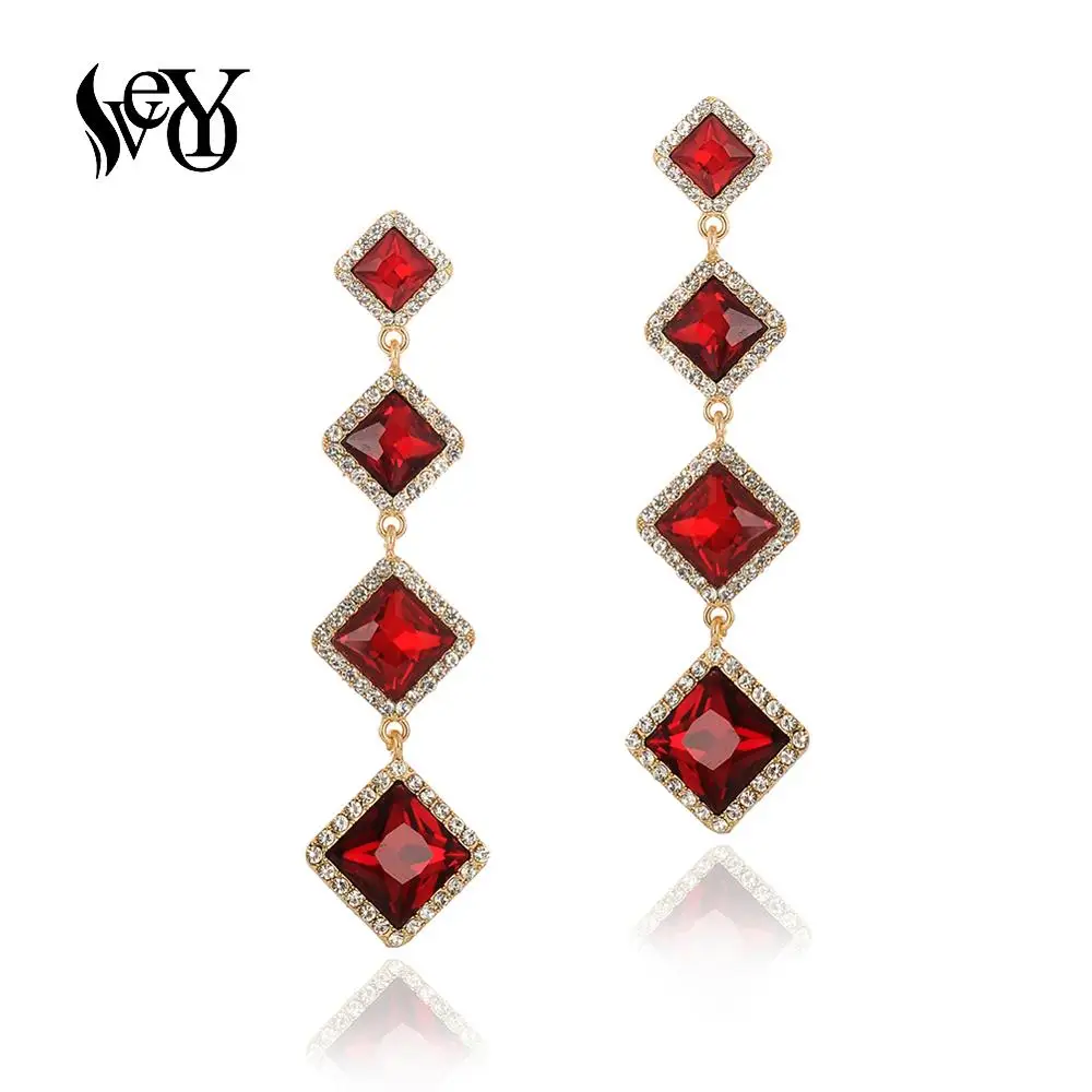 VEYO Long Party Crystal Dangle Earrings Block Chain Rhinestone Drop Earings for Women Pendientes Jewelry Accessories