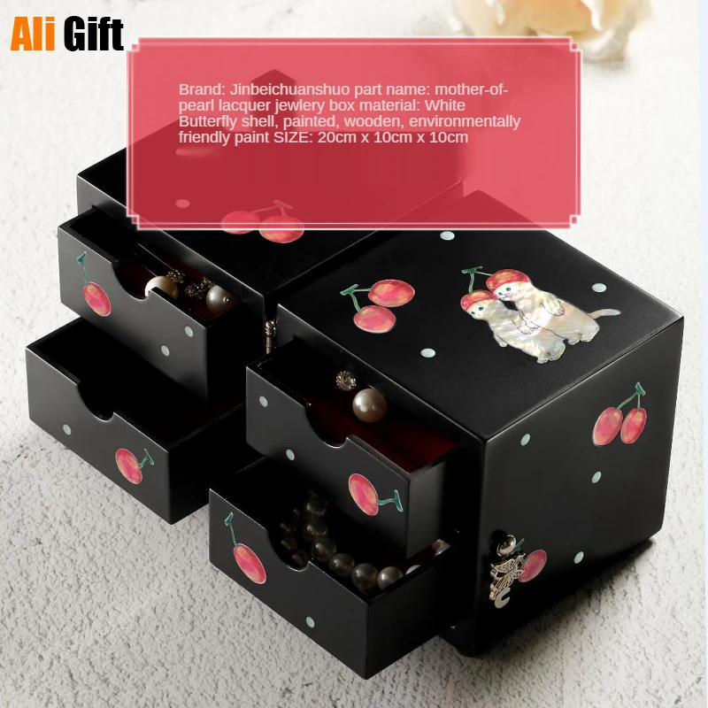 Mother-of-pearllacquer Wedding Gift Princess European Style Earrings Necklace Storage Box Organizer Wooden Box Case