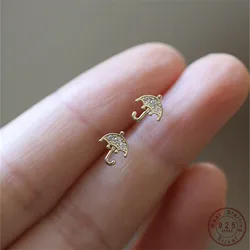 925 Sterling Silver Korean Version Simple Pavé Zircon Umbrella Stud Earrings Women Creative 14k Gold Plating Jewelry Gift