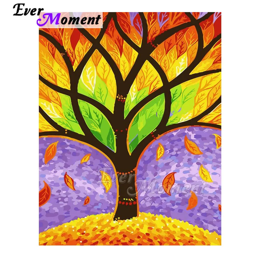 Ever Moment Diamond Painting Handmade Colorful Tree Falling Leaves Picture Rhinestone 5D DIY Mosaic Diamond Embroidery ASF1913