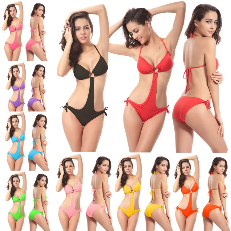 

Swimsuit Women European and American Sexy One-Body Bikini with Breast Pad One-Body Swimsuit Beach Costume Bikini