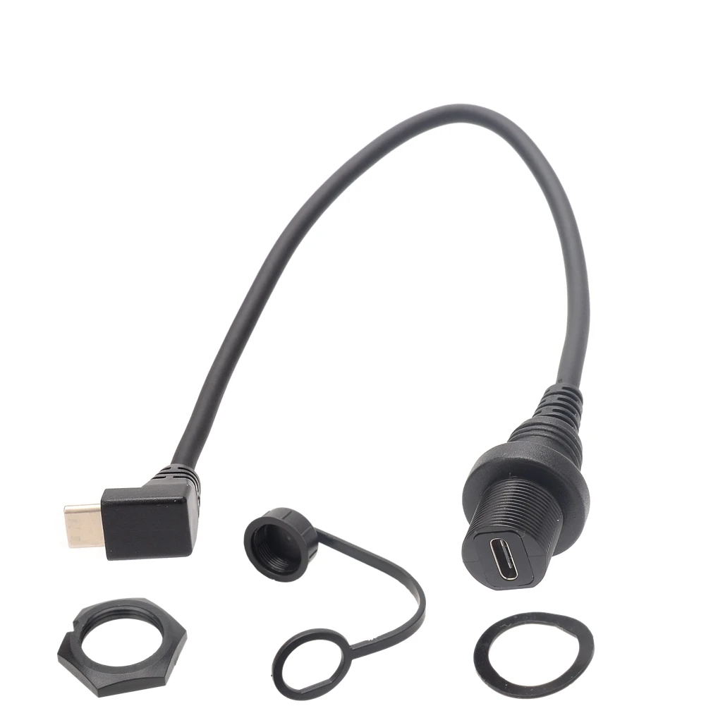 30CM USB 3.1 Type-c Male to Female AUX Flush Panel Mount Waterproof Extension Cable for Car Truck Boat Motorcycle Dashboard