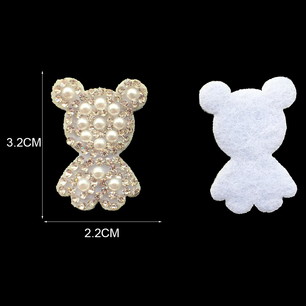 15Pcs Cute Bear Flower White Rhinestone Patches for DIY Clothes Hat Headwear Hair Clips Decor Appliques Accessories