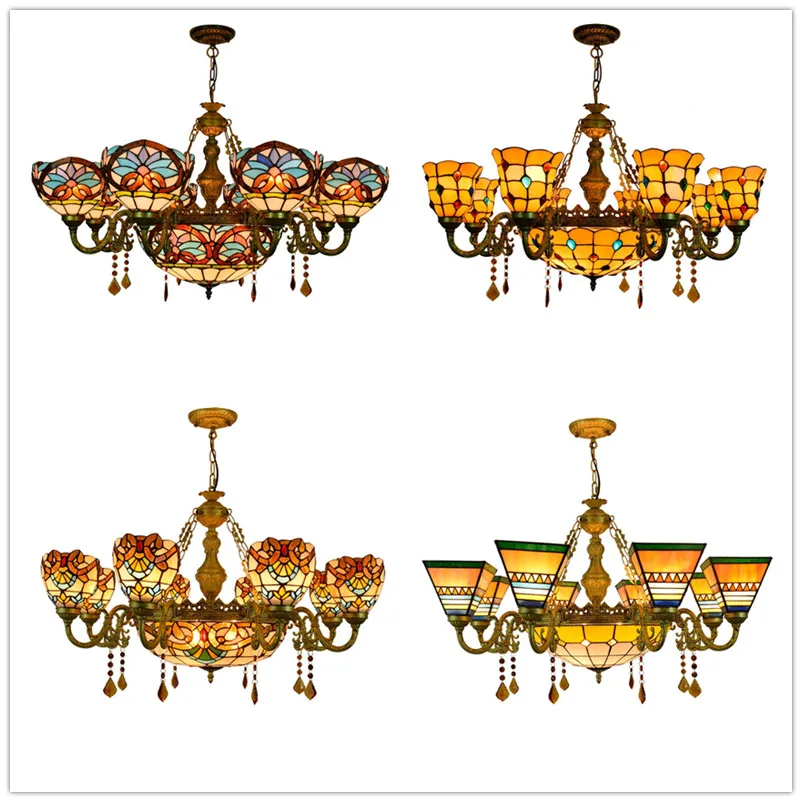 Retro Creative Moroccan Style Stained Glass Bar Villa Mall Club Living Room Crystal 8 Heads Pendant lights AC110-240V