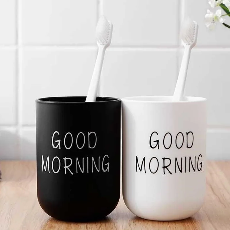 Nordic Letter Bathroom Tumbler Travel Portable Toothbrush Cup Couple Bathroom Plastic Washing Cup Good Morning Toothbrush Holder