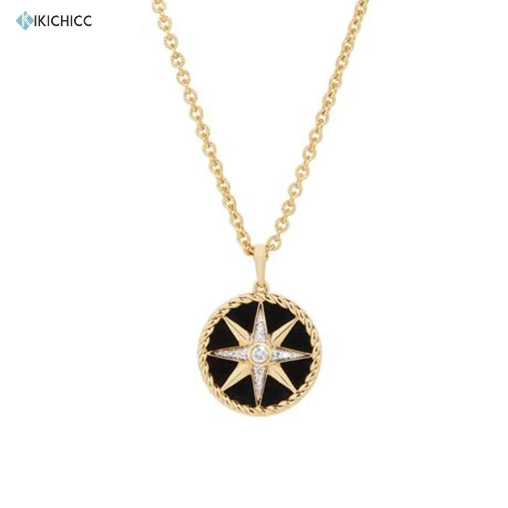 

Kikichicc 925 Sterling Silver Star Pendant Natural Agate Balck Necklace Long Chain Zircon Crystal Women Necklace 2020 Fashion