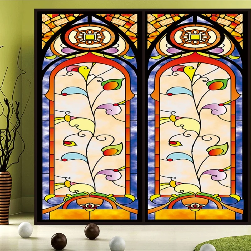 Hot-Sale Window-Cover Custom Size Static Cling PVC Privacy Protection Church Stained Window Damp-Proof 60cmx100cm