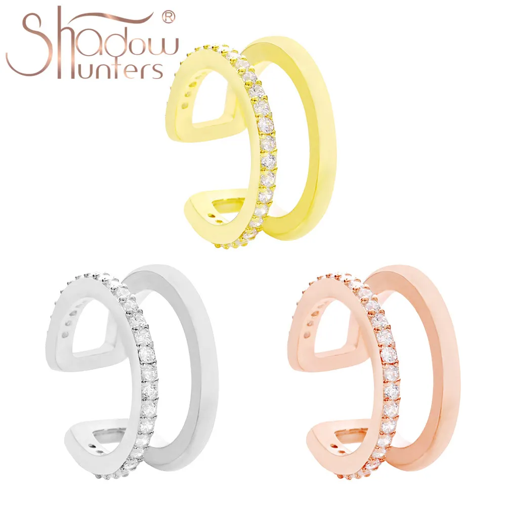 أقراط أذن من SHADOWHUNTERS من الفضة الإسترليني عيار 925 طبقات مزدوجة من الزركون الشفاف CZ أقراط أذن للنساء مجوهرات أقراط أذن عصرية 2020 #1