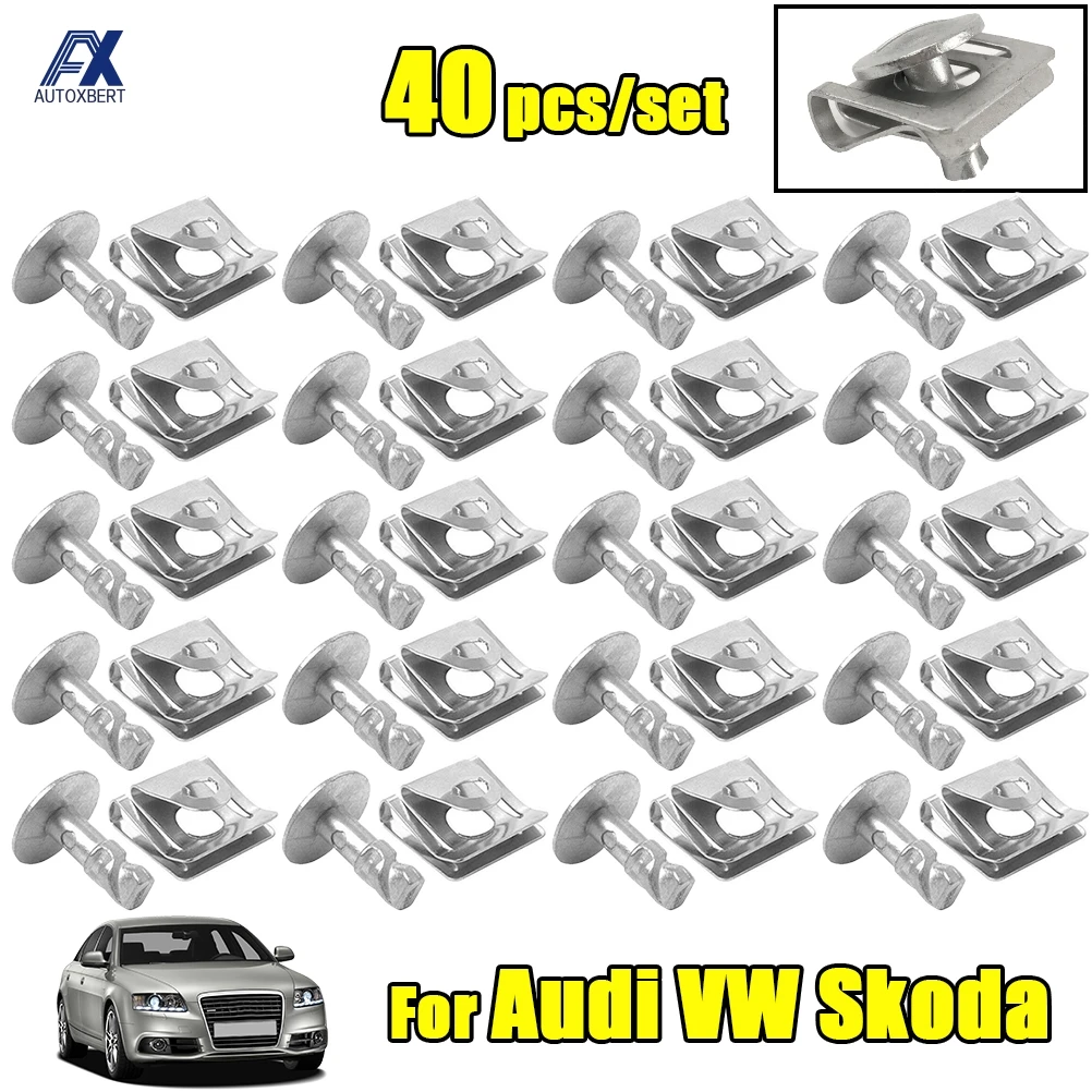 40X Car Undertray Engine Under Cover Fixing Metal Clips Shield Trim Panel Screw For Audi A3 A4 A6 A8 TT VW Skoda Auto 8D0805960