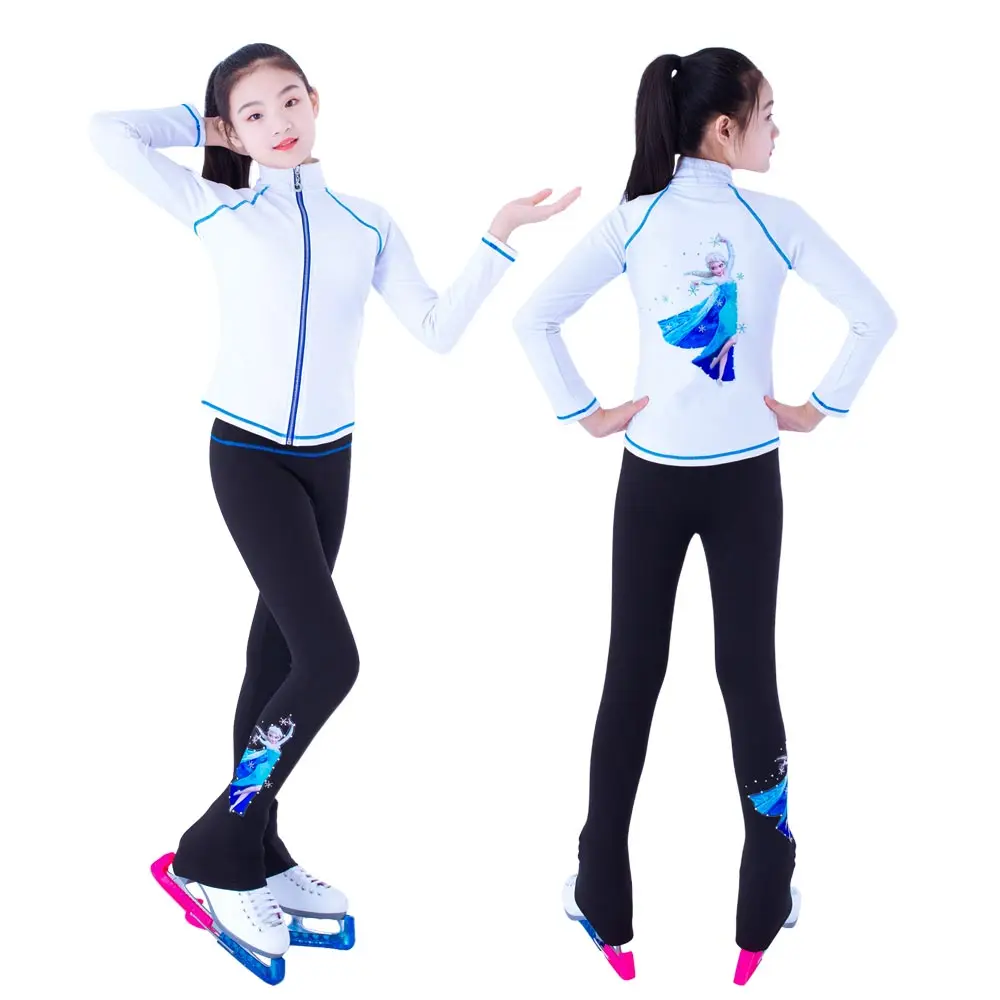 Aangepaste Figuur Schaatsen Suits Jas En Broek Lange Broek Voor Meisje Vrouwen Training Schaatsen Warm Zwart Roze Mesh Mouwen