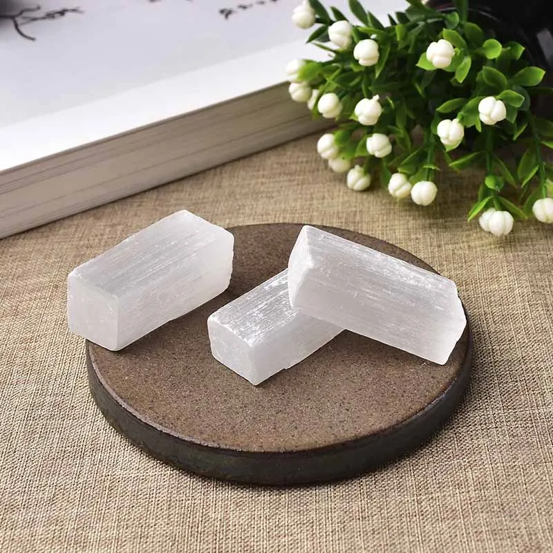 1PC Natural white Selenite Gypsum Slice Rectangle Shape Quartz Rough Mineral Reiki Specimen Point Healing Stone Home Decor Gift