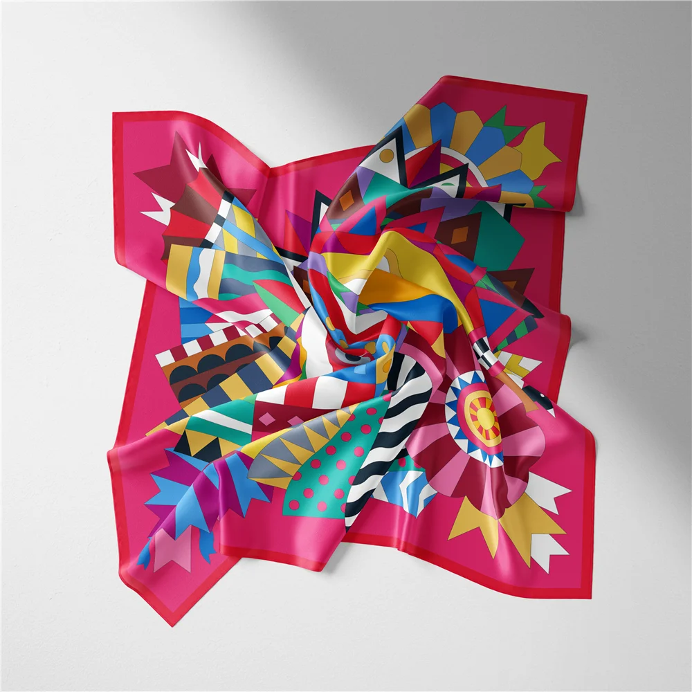 Twill Silk Scarf Woman Horse Head Print Square Scarves Wraps Bandana Small Hijab Foulards Lady Tie Headband Neckerchief 53CM