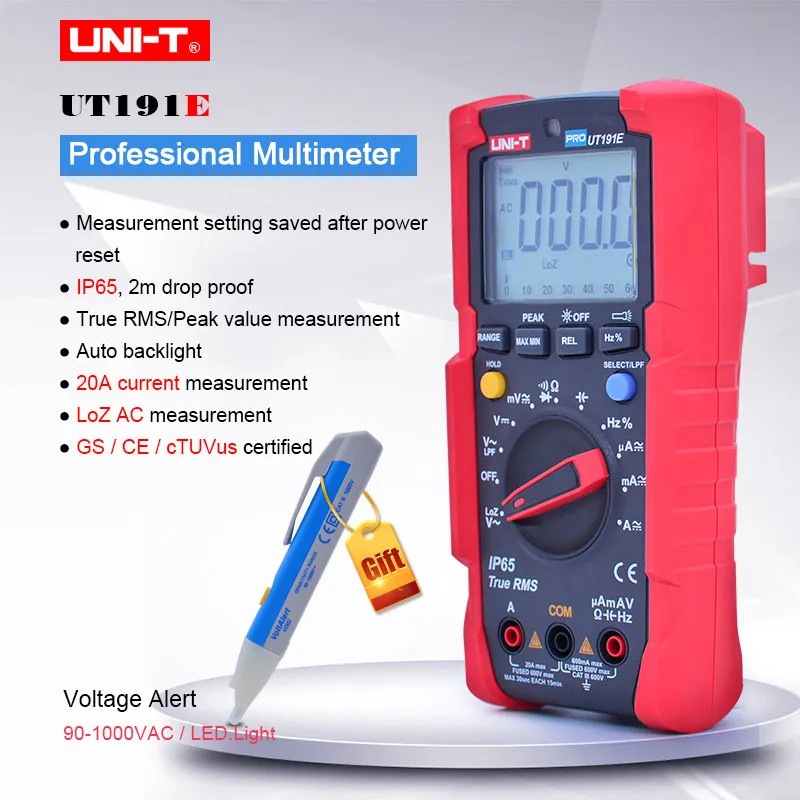 UNI-T UT191E تيار مستمر التيار المتناوب الجهد الحالي أوم متر ؛ السعة تردد ديود/اختبار القادم ACV LPF/LoZ ACV/IP65