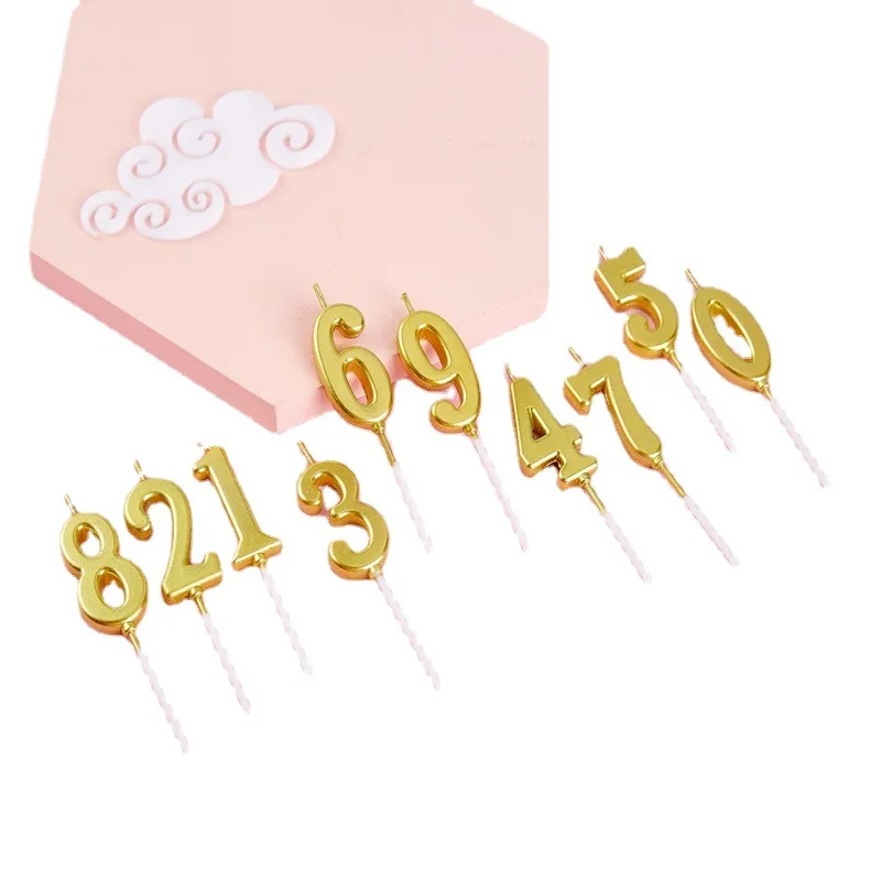 Golden numbers Candles 0-9 numbers Birthday candles cake decoration party decoration Plug-in gold-plated cake tools