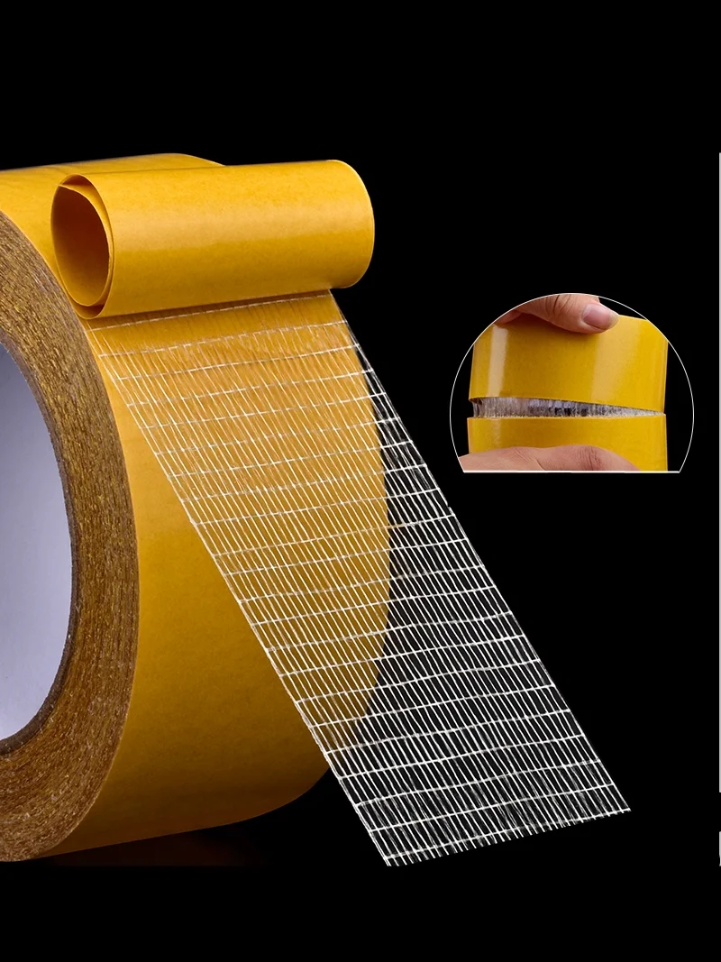 YX 20M Carpet Mesh High Viscosity Transparent Double Sided Tape Glass Grid Fiber Adhesive Tape