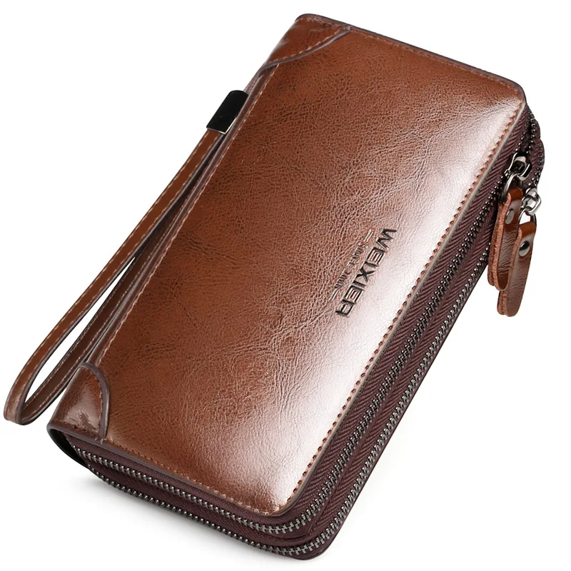 WEfeast IE-Portefeuille en cuir de marque de luxe pour hommes, porte-monnaie à fermeture éclair longue, pochette design, porte-cartes de crédit