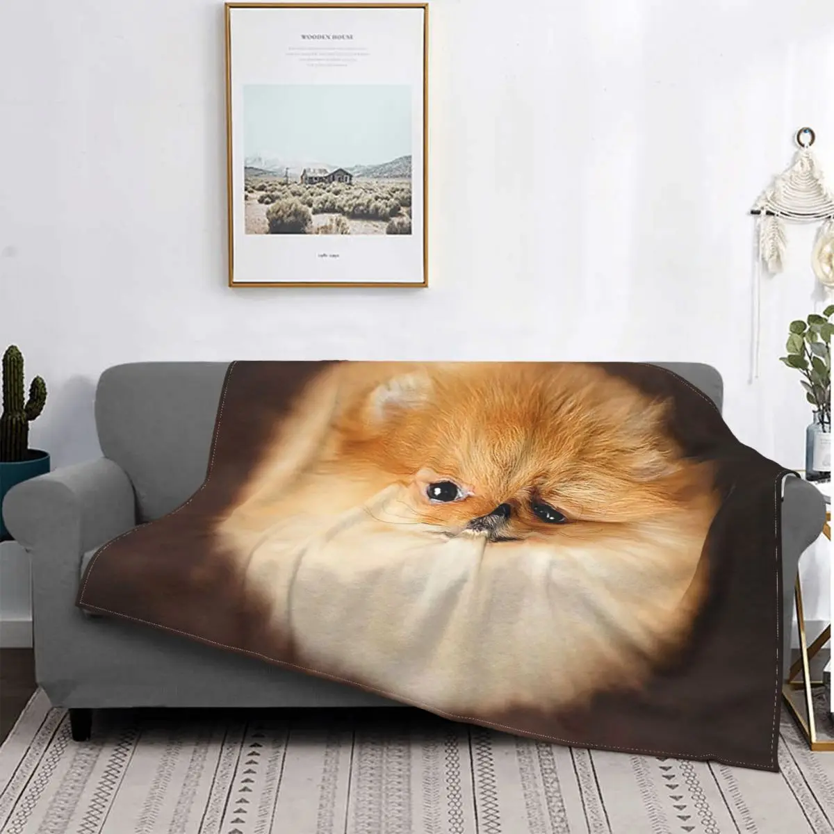 

Pomeranian Small Dog Blankets Flannel Printed Cute Animal Multifunction Soft Throw Blanket for Bed Office Bedding Throws