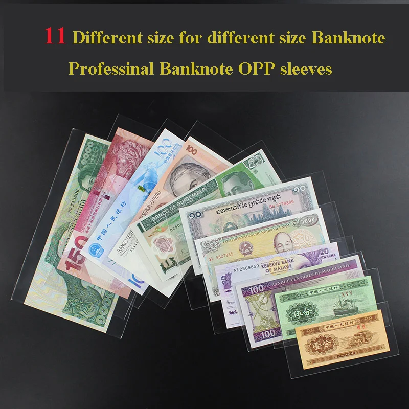 PCCB 11 Size for choose, PROFESSIONAL BANKNOTE OPP SLEEVES, Paper Money Collection bag, Plastic bag, 50pcs/pack