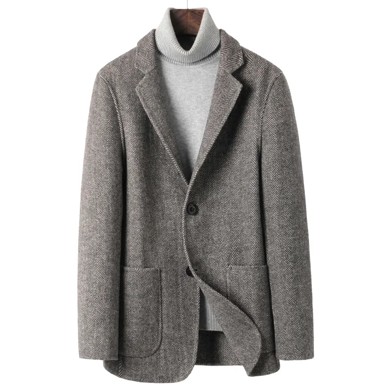 

Winter Men Wool Blend Coats Brand Men's Business Casual Solid Color Wool Coat Luxurious Wool Blend Overcoat Male