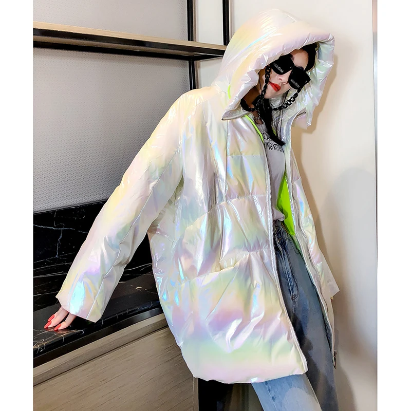 

2023 Fashion Glossy Down Parkas Coat Winter Jacket Womens Warm Hooded Down Jacket Parka White/Black Winter White Duck Down Coats