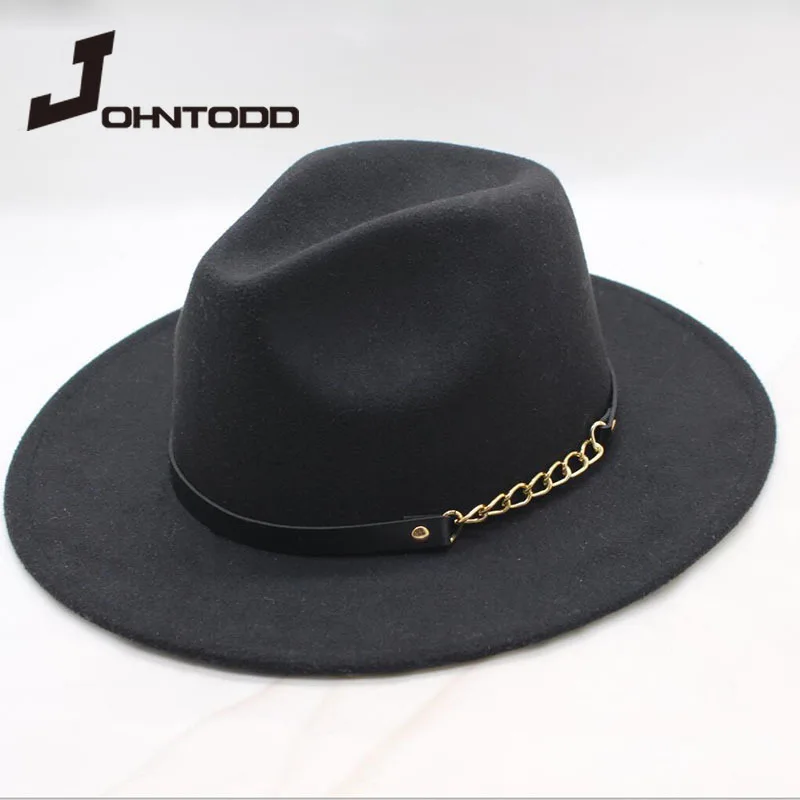 Wide brim simple church derby hat Panama solid color felt fedora hat for men, men and women, synthetic wool mixed jazz hat