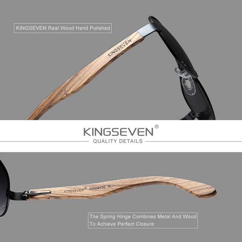 KINGSEVEN 2023 New Handmade Wood Sunglasses Polarized Men\'s Glasses UV400 Protection Mirror Eyewear Wooden Temples Oculos Z5518