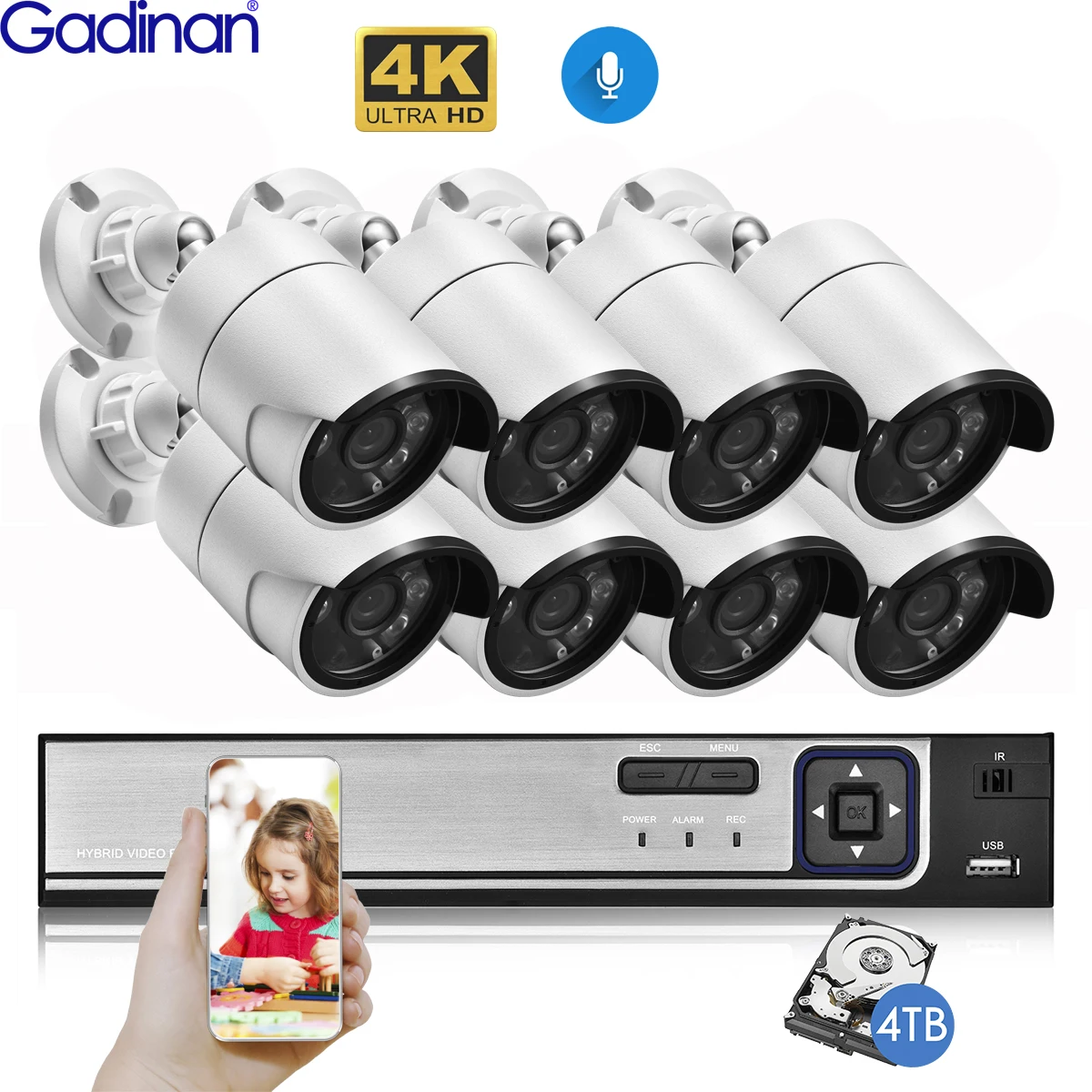 

Gadinan Ultra HD 4K 8MP H.265 POE NVR Kit CCTV Security System Outdoor IP Camera P2P Audio Record Video Surveillance Set