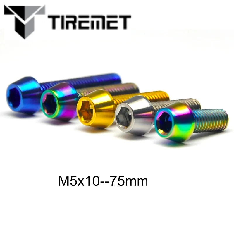 Tiremet Titanium Bolts M5x 10 15 16 18 20 25 30 35 40 45 50 55 60 mm Tapper Hex Head Screw Fit Headset Cap Mountain Road Bike