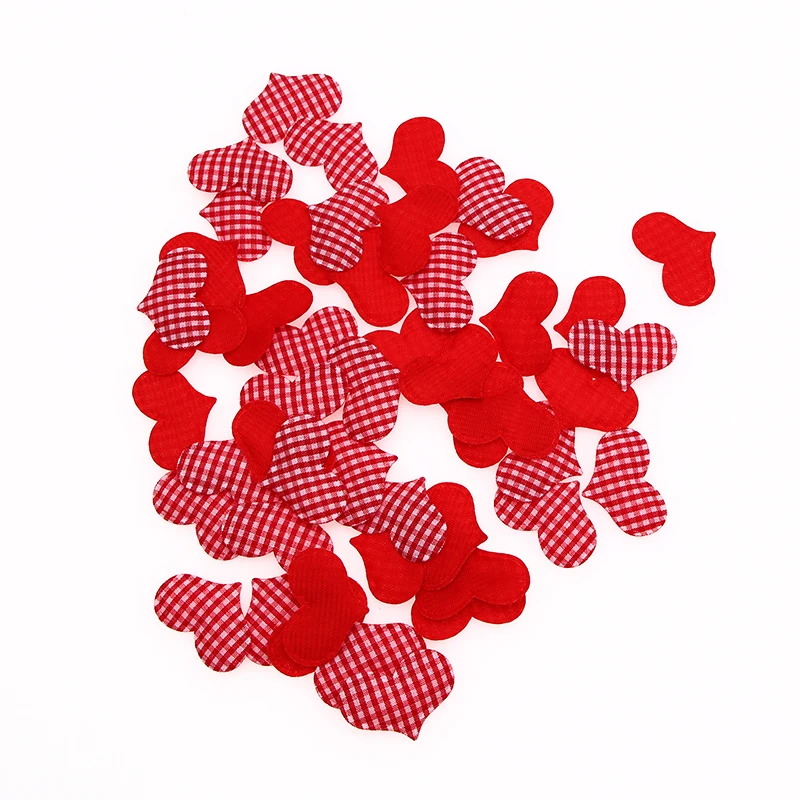 Classic 50Pcs 35mm Red Checked Scottish Sponge Fabric Heart Petals Accessory Wedding Table Bed  Valentine Party DIY Decoration