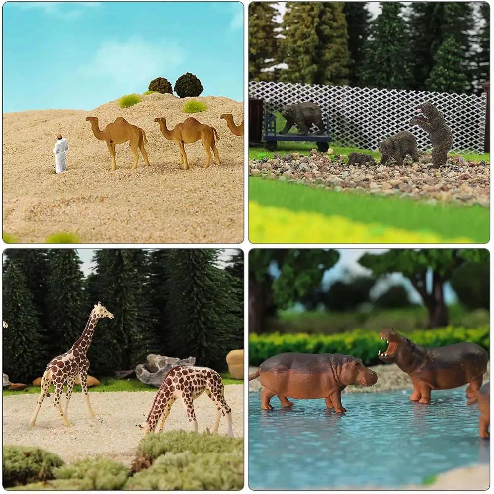 24pcs Model Railway HO Scale 1:87 Painted Wild Animal PVC Elephant Camel Giraffe Tiger Lion Panda Bear Deer Hippo Rhino