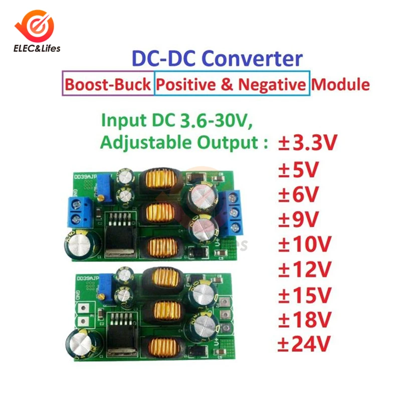 2 in 1 20W 3.6-30V to +-3-30V Boost Buck Dual Output Voltage Module Adjustable Output DC DC Step-up Step-down Converter Board