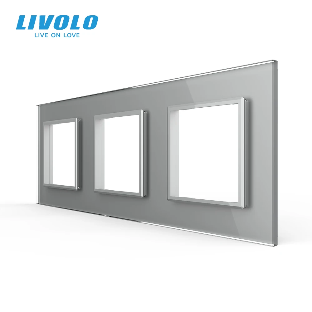 Livolo Luxury White Pearl Crystal Glass, 222mm*80mm, EU standard, Triple Glass Panel For Wall Switch&Socket