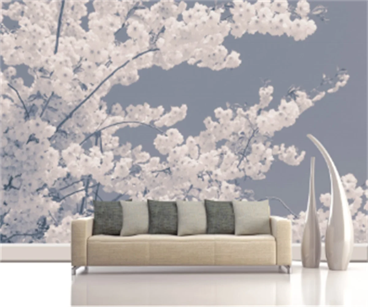 

Japanese and Korean hand-painted cherry blossom nostalgic retro TV background wallpaper 3D bedroom decoration custom mural