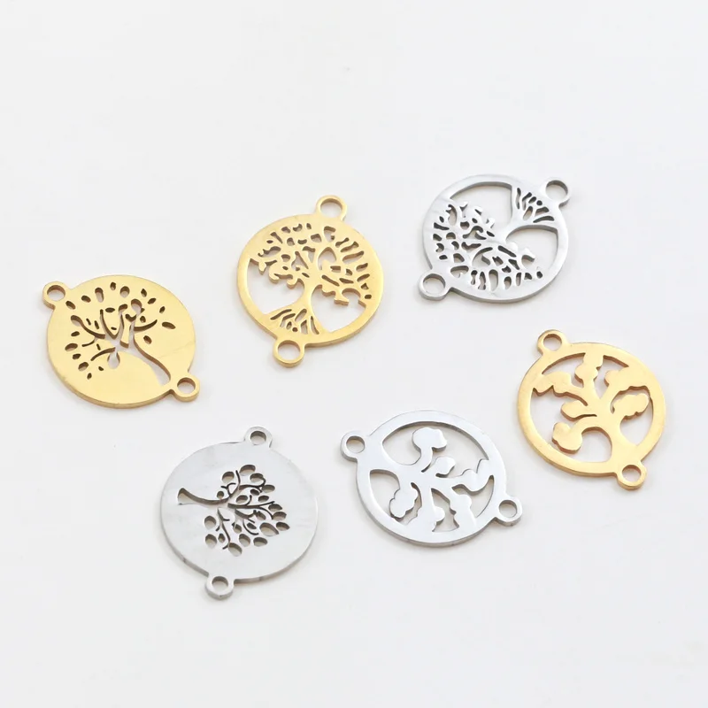 10pcs Stainless Steel Life of Tree Charms High Polished Fit Bracelet Connector Necklace for DIY Handmade Jewelry Making Supplies