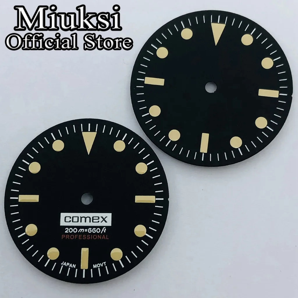 Miuksi 28.5mm black watch dial fit NH35 NH36 movement fit 3 o\'clock crown 3.8 o\'clock crown