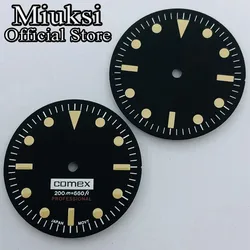 Miuksi 28.5mm black watch dial fit NH35 NH36 movement fit 3 o'clock crown 3.8 o'clock crown