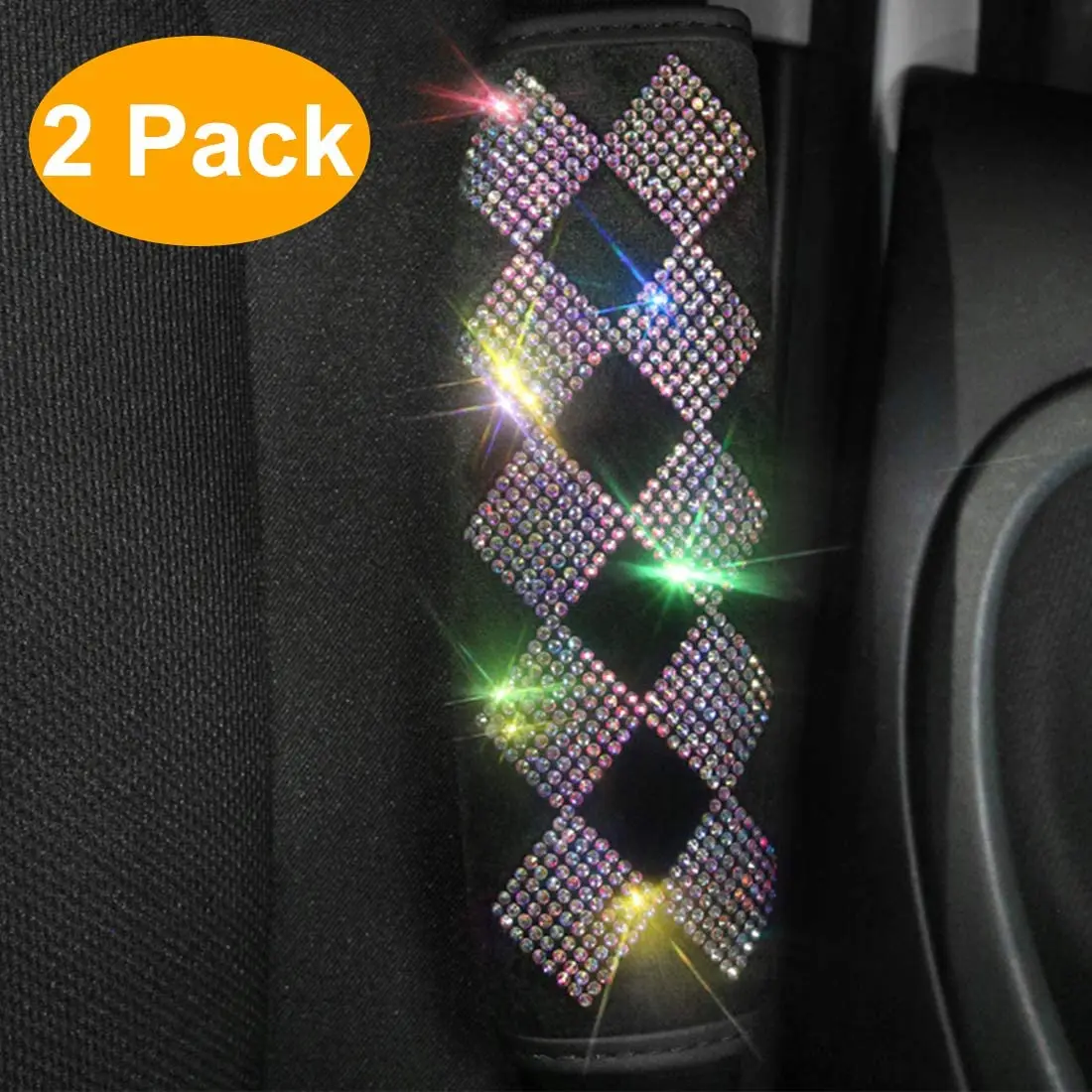 

2 Packs Car Bling Crystal Rhinestones Seatbelt Covers Colorful Crystal Soft Seat Belt Strap Shoulder Pads Decor Accessories