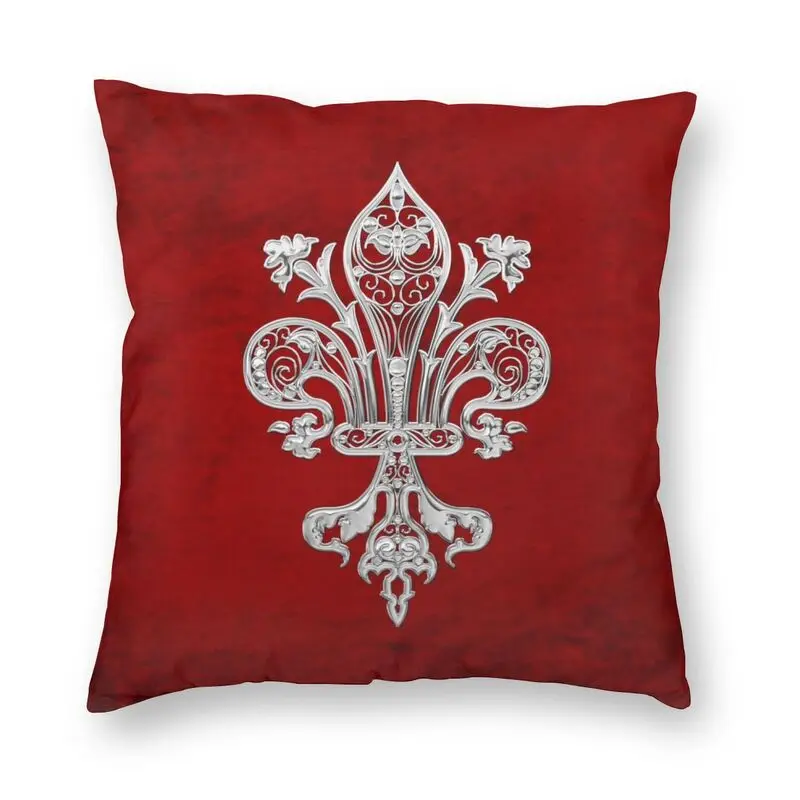 Silver Filigree Fleur De Lis Cushion Covers Sofa Home Decor Lily Flower Fleur-De-Lys Square Pillow Case 45x45