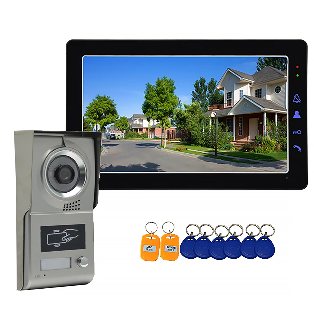 9 Inch Video Intercom System Home Video Door Phone Doorbll Kits with 8PCS RFID Keyfobs IR Night Vision Waterproof  Camera