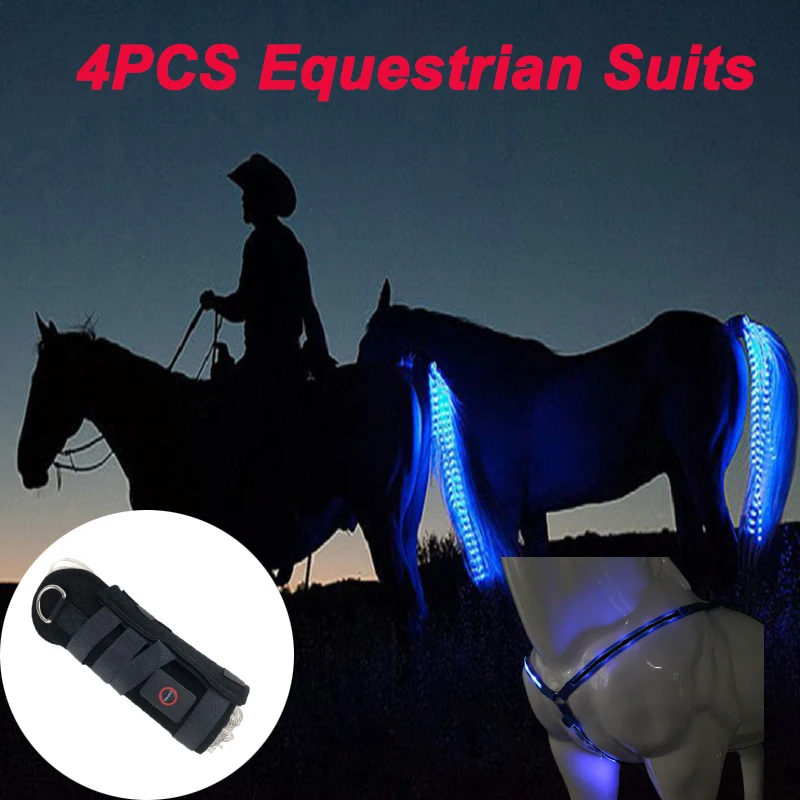 3PCS LED Horsing Riding Luminous Equestrian Suits Night Lights Visible Horse Equestrian Equipments Horse Legs Chest Tails Straps