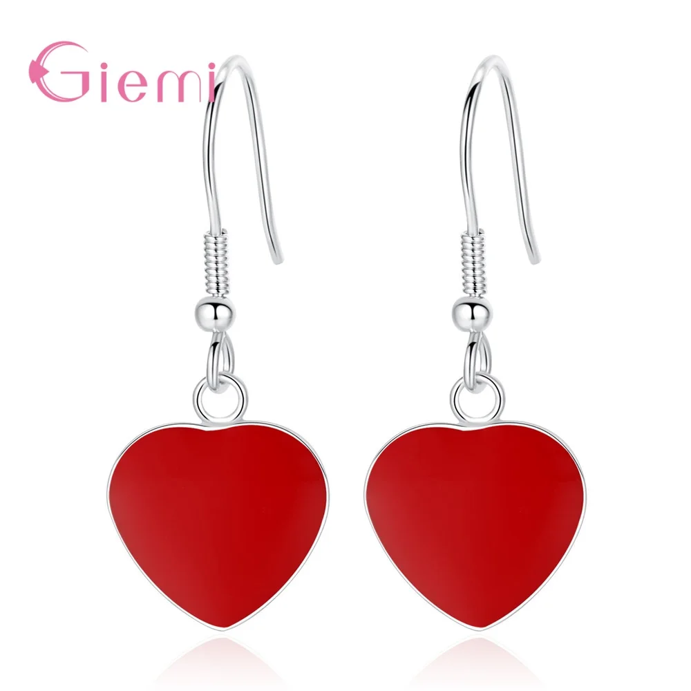 

925 Silver Earrings Enamel Red Heart Women's Fashion Accessories Jewelry Unique Handemade French Hook Pierced Ear Brincos