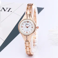 WOKAI high quality 18K rose Gold fashion casual ladies steel strap bracelet Quartz watch Female student classic vintage clock