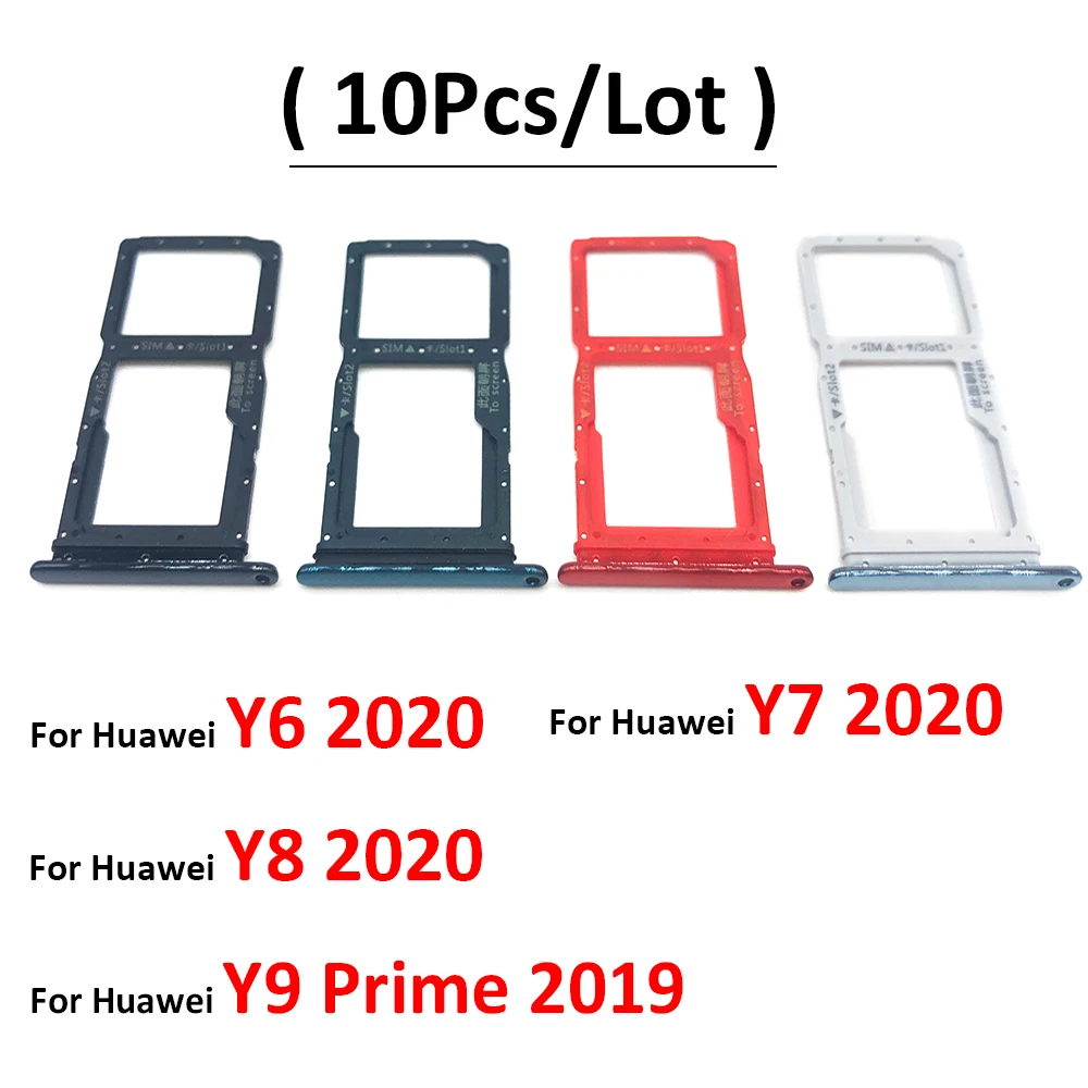 10Pcs/Lot, Micro Nano SIM Card Holder Tray Slot Holder Adapter Socket For Huawei Y6 Y7P Y8P 2020 Y9 Prime 2019 Replacement Parts