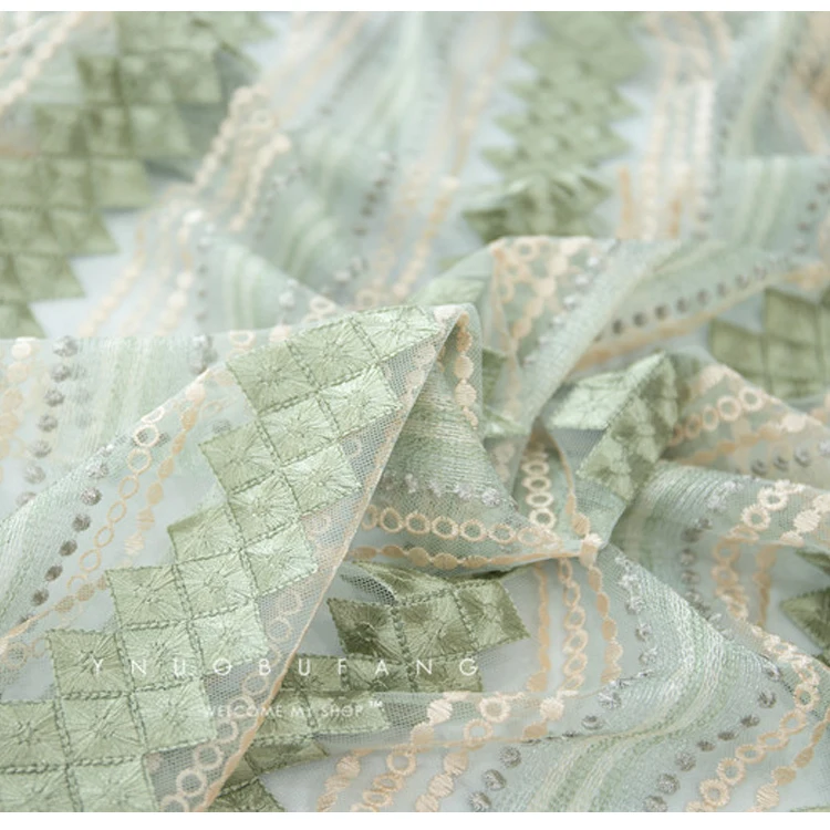 Mesh fabric embroidery soft yarn light green lace fabric skirt cheongsam dress fabric clothing accessories 100*130cm