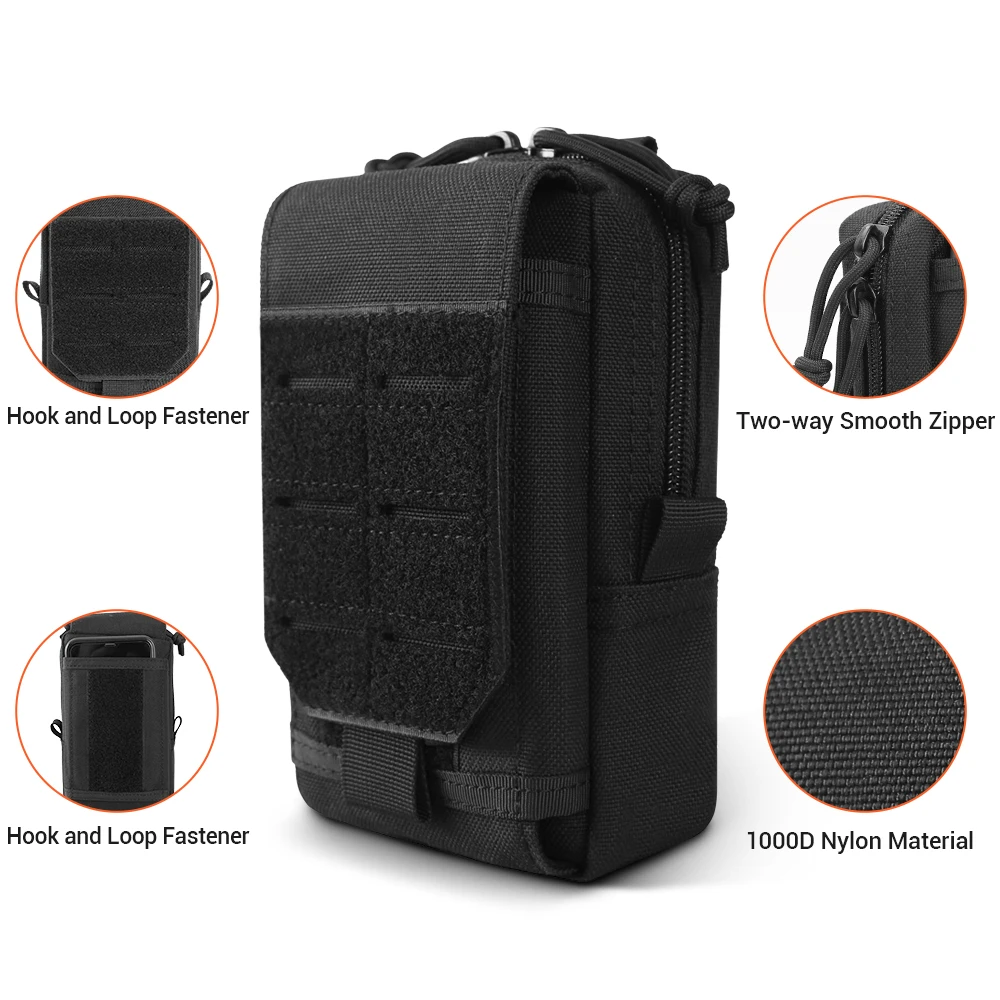 Tactical Cell Phone Holster Pouch Smartphone Pouches EDC Cellphone Case Molle Gadget Bag Molle Attachment Belt Holder Waist Bag